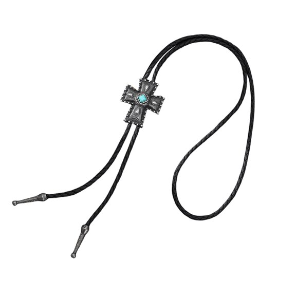 Aellinatey Men's Rodeos Bolo Tie with Adjustable Leather Cord Turquoises Crosses Necktie