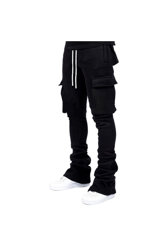 Mens Athletic Sports Sweatpants Stacked Joggers Cargo Pants with Multi Pockets