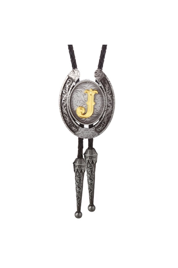 Metal Initial Letter Bolo Tie for Western Enthusiasts Leather Necktie Neckwear