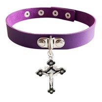 Aellinatey Necklace Gothic PU Cross Chocker Collar Necklace For Womens Body Jewelry