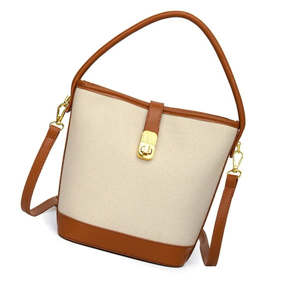 Aellinatey PU Leather Splicing Fabric Small Bucket Bag Casual Crossbody Handbag for Ladies