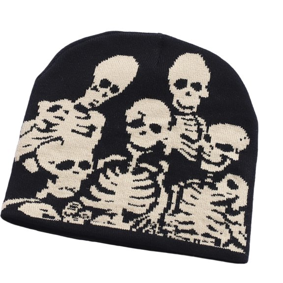 Aellinatey Popular Beanies Hat Knitted Skull Hat Skeleton Pattern Teens Unisex Hiphop Hat