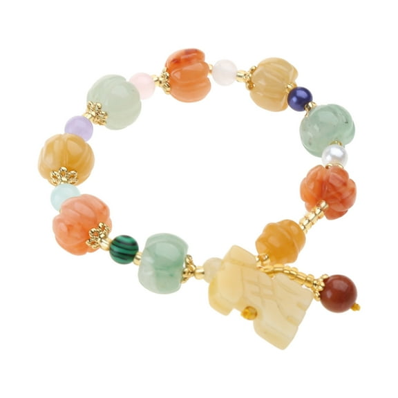 Aellinatey Pumpkin Beads Bracelet Bangle Buddha Bead Bracelet Jade Lucky Healing Jewelry