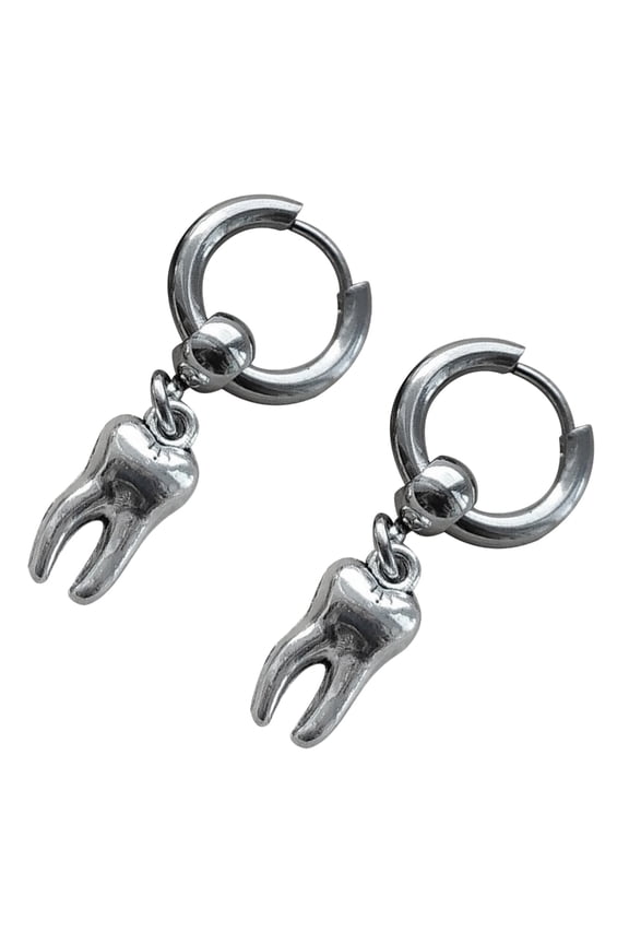 Punk Tooth Stud Earrings for Women Men Gothic Korean Fashion Charm Rivet Hoop