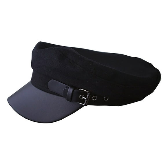 Aellinatey Retro Leather Buckle Beret Newsboy Cap Leisure Artist Hat Warm Octagonal Hat