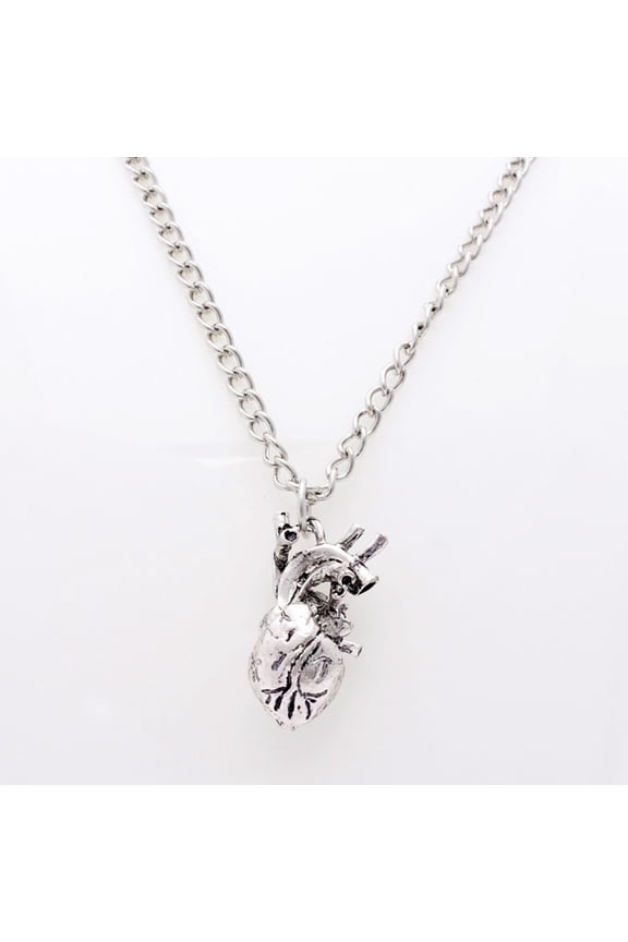 Retro Vintage 3D Anatomical Human Hollow Heart Pendant Necklace Sweater Chain