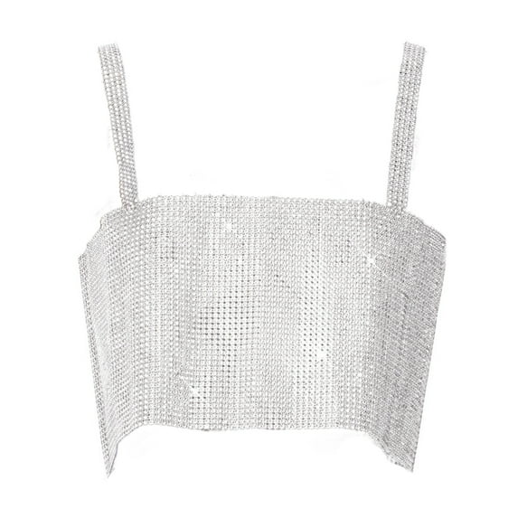Aellinatey Rhinestones Crop Top Sparkly Crystal Tank Tops Backless Summer Beach Outfits