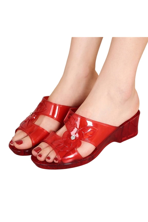 Rhinestones Decorated Clear Plastic Wedge Heel Sandals For Women Pool Party