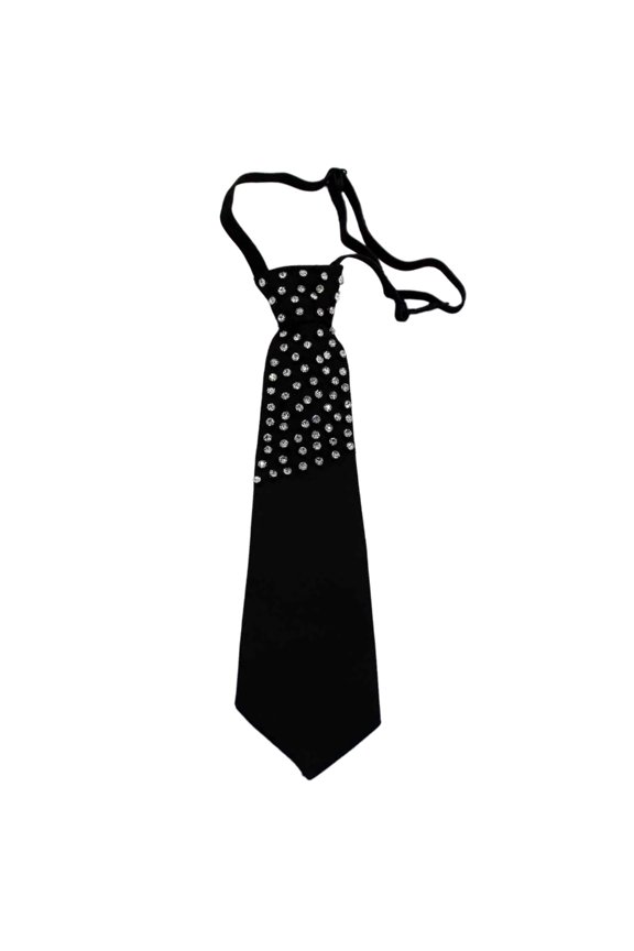 Rhinestones Tie for Men Women Harajuku Student Uniform Pre Tied Black Necktie