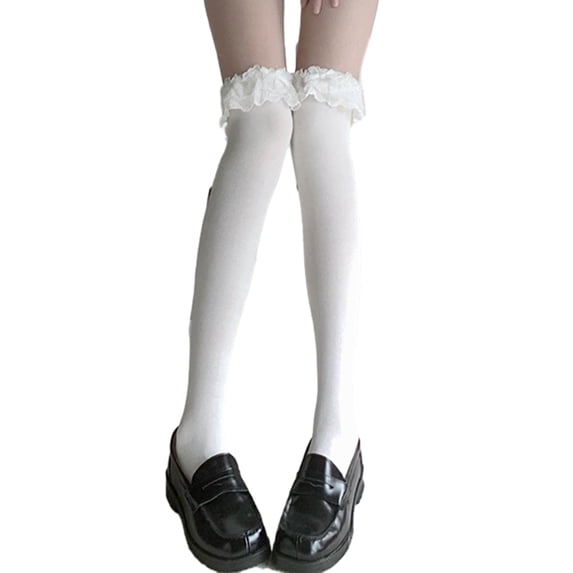 Aellinatey Ruffle Bows Girl Socks Cotton Calf Socks Sweet Knee Highs Stocking Streetwears