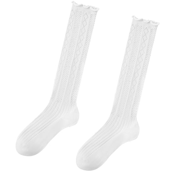 Aellinatey Ruffle Knee Highs Trouser Socks Hollowed Knits Stockings Over the Calf Socks