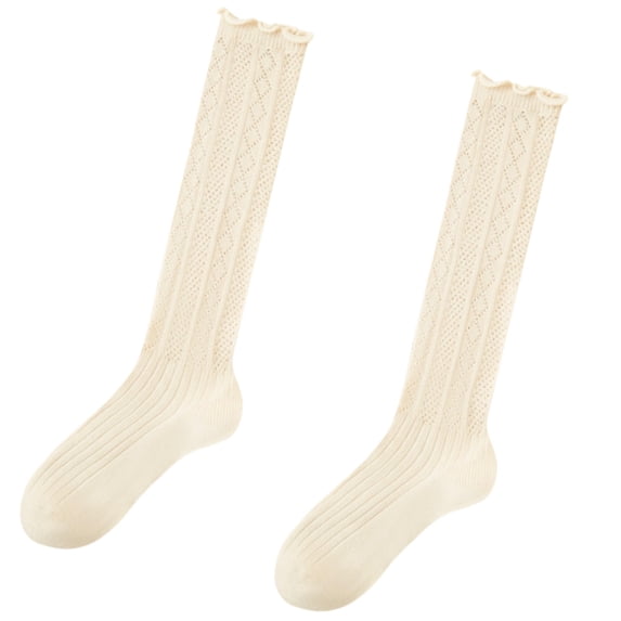 Aellinatey Ruffle Knee Highs Trouser Socks Hollowed Knits Stockings Over the Calf Socks