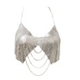 thumbnail image 1 of Aellinatey Sequins Halter Deep V Neck Backless Crop Tank Tops Club Party Raves Outfits, 1 of 17
