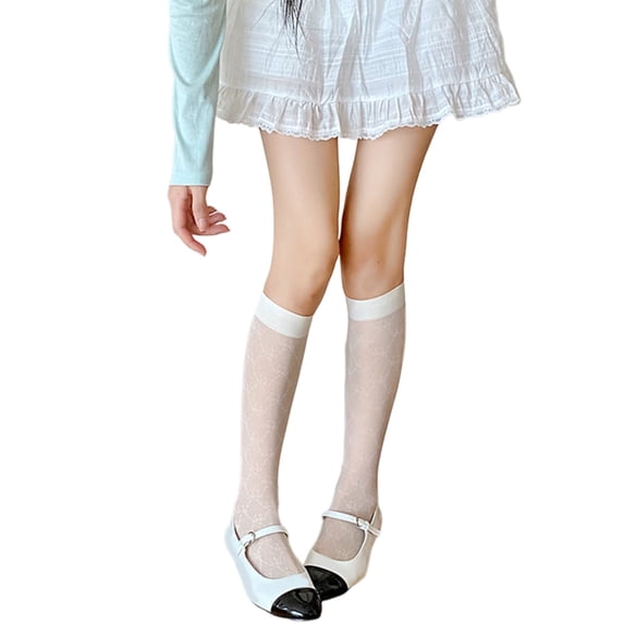 Aellinatey Sheer Knee High Socks Nylons Silk Stockings Sweet Cute Knee High Stockings
