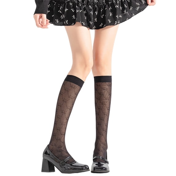 Aellinatey Sheer Knee High Socks Nylons Silk Stockings Sweet Cute Knee High Stockings