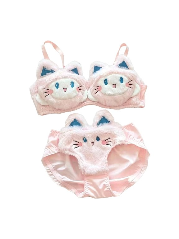 Soft Fuzzy Intimate Bra for Women, Cat-Face Wirefree Design with Gentle Padding, At-Home Relaxing Comfort Wear