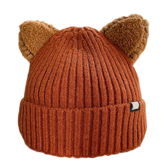 Aellinatey Solid Color Kawaii for Cat Ears Hat Lovely Warm Beanies Cap Ear for Protection A