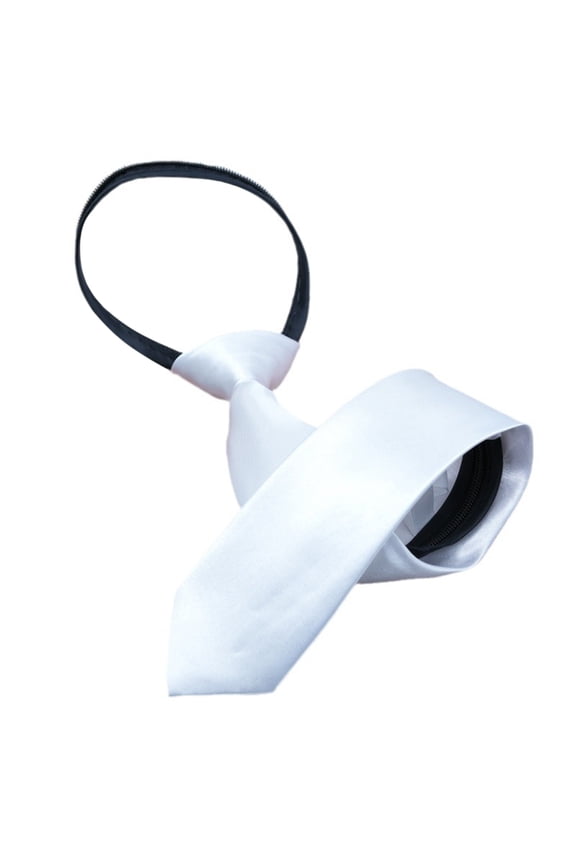 Solid Color White Silk Pre Tied Neck Tie for Formal Event and Business Meetings