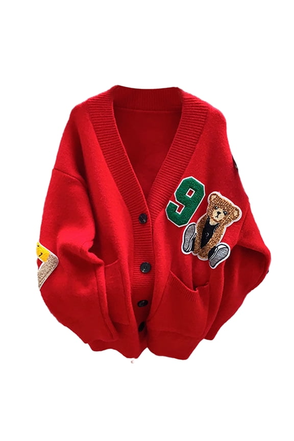 Spring Autumn Womens Cardigans Cartoon V-neck Button Down Sweater Cardigans