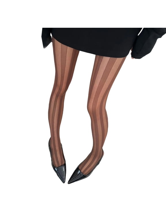 Stretchable Wide Striped Tights High Elasticity Nylon Fabric Sheer Pantyhose