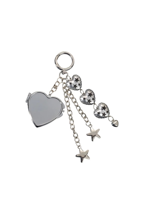 Stylish Folding Mirror With Chain For Handbag Backpack Cute Heart Design