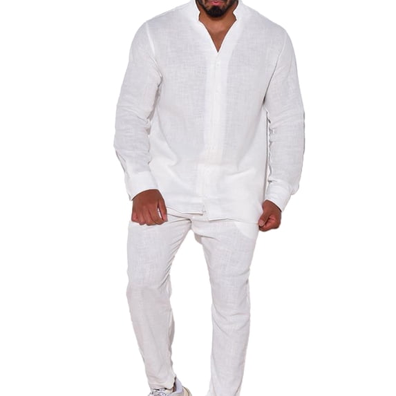 Aellinatey Stylish Men's Plain Linen Clothing Set for Office Commute and Outdoor Activity