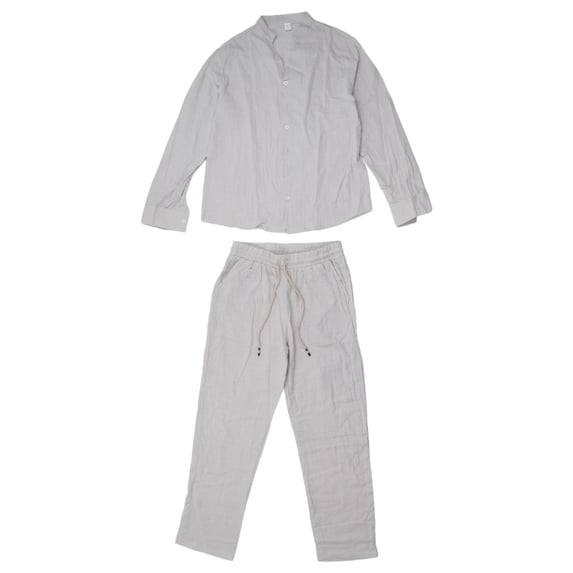 Aellinatey Stylish Men's Plain Linen Clothing Set for Office Commute and Outdoor Activity