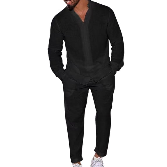 Aellinatey Stylish Men's Plain Linen Clothing Set for Office Commute and Outdoor Activity