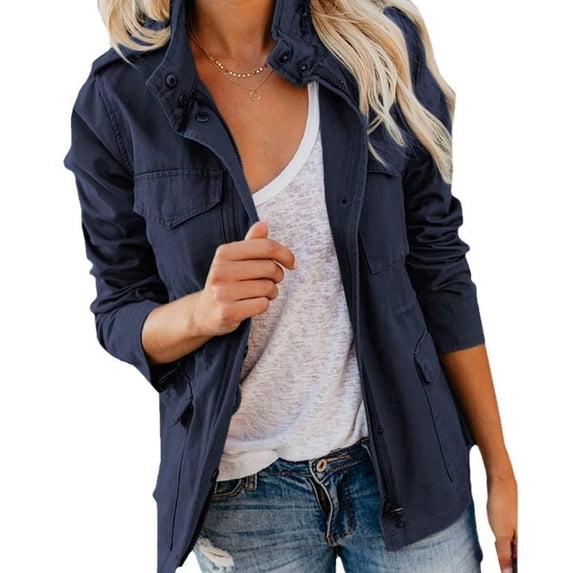 Aellinatey Stylish Spring Autumn Loose Fit Casual Jacket Multiple Pockets Polyester Outerwear