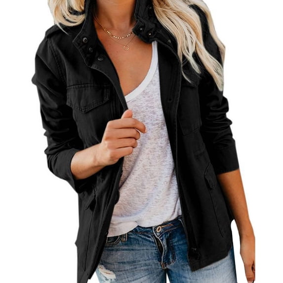 Aellinatey Stylish Spring Autumn Loose Fit Casual Jacket Multiple Pockets Polyester Outerwear