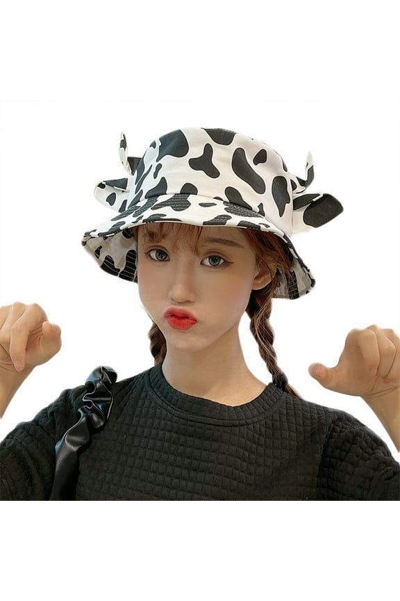 Summer Beach Vacation Cotton Bucket Hat Milk Cow Ox Horn Street Fisherman Cap