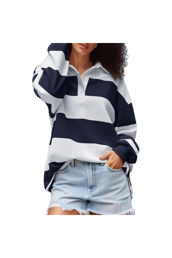 Tops Women Long Sleeve Oversized Graphic Shirt Loose Rugby Collared Jersey Preppy Pullover Tee