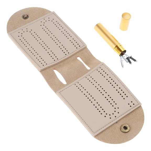 Aellinatey Travel Cribbage Board with Pegs Portable Leather Cribbage Board Game Set with 2 Track Layout for Family Board Game