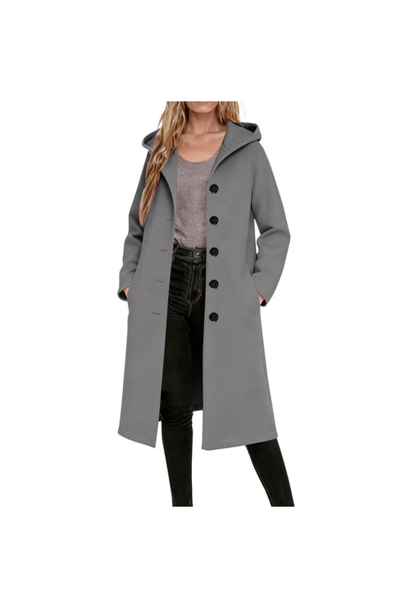 Trench Coat Women with Hood - Single Breasted Notched Lapel Collar Pea Coats for Womens Pockets Fall Winter