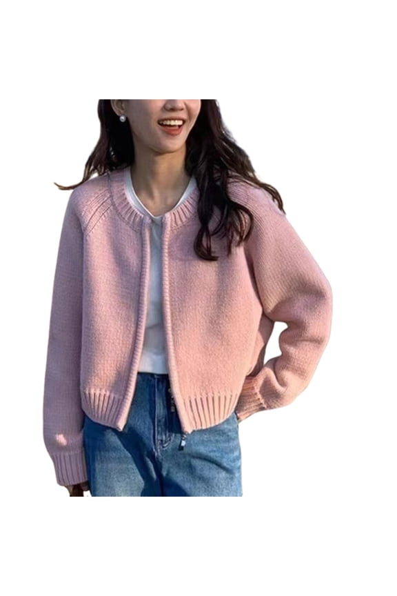 Trendy Knit Sweater Jacket with Zipper Closure Crop Coat Tops for Women Girls