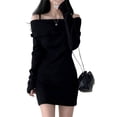 thumbnail image 1 of Aellinatey Trendy off Shoulder Sweater Mini Dress Solid Color Long Sleeve Knit Dresses, 1 of 16