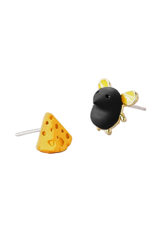 Unique Mouse and Cheese Ear Studs Earring Delicate Asymmetry Stud Earring