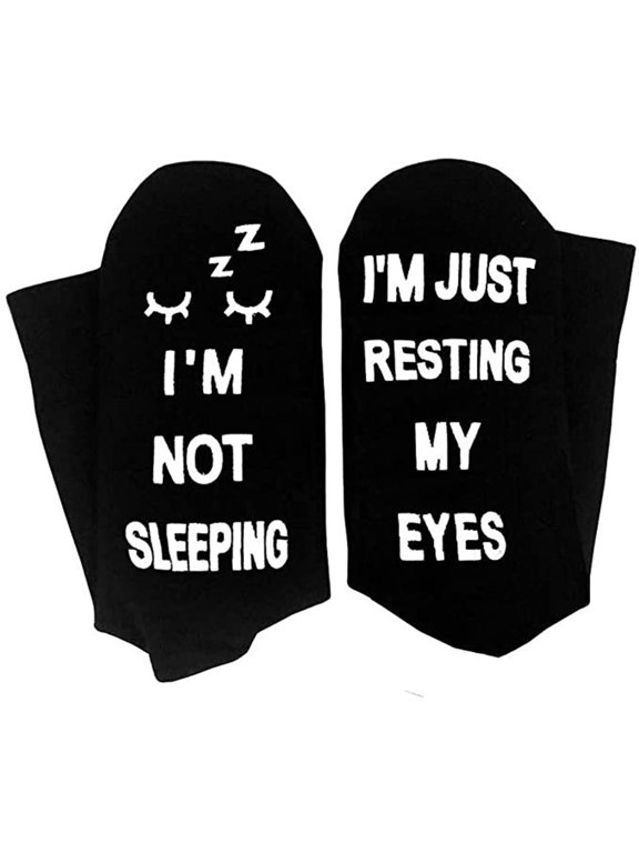 Unisex Black White Funny Sayings Cotton Socks Novelty I Am Not Sleeping Just Resting My Eyes Letters Hosiery Birthday Santa Gift for Grandpa Dad Mom