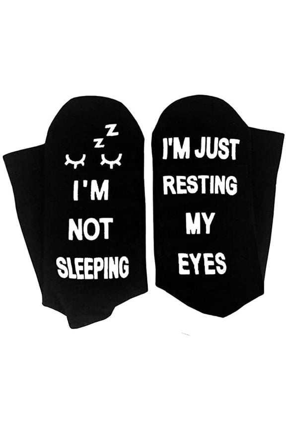 Unisex Black White Funny Sayings Cotton Socks Novelty I Am Not Sleeping Just Resting My Eyes Letters Hosiery Birthday Santa Gift for Grandpa Dad Mom