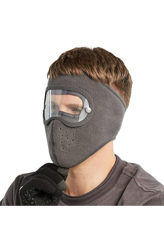Unisex Winter Windproof Fleece Full Face Mask with Anti-Fog Clear Eye Shield