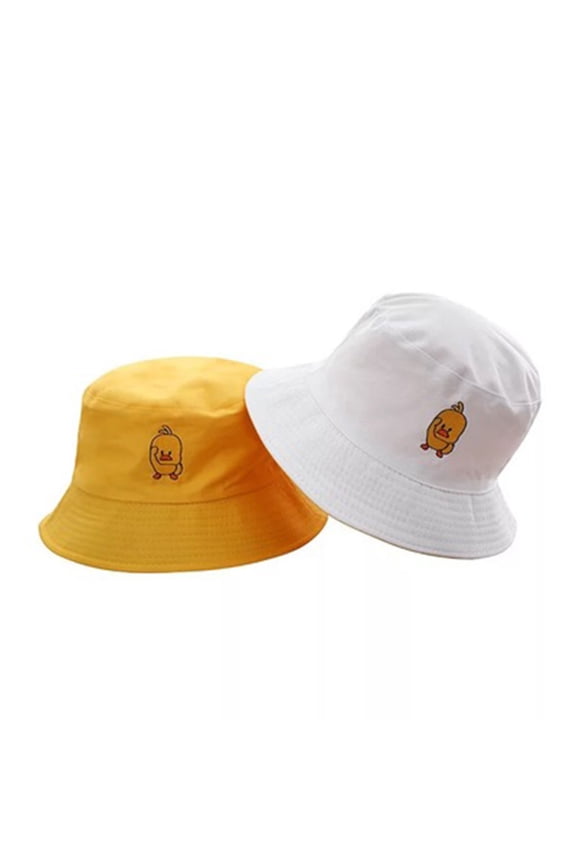 Unisex Yellow Duck Embroidered Bucket Hat Reversible Sunscreen Fisherman Cap