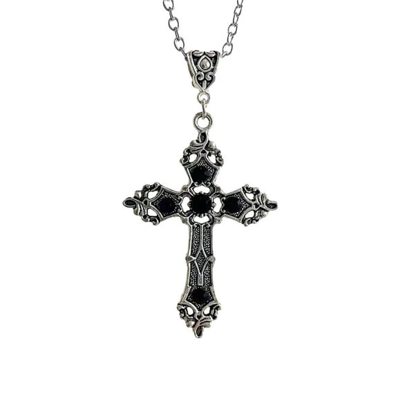 Aellinatey Vintage Gemstones Cross Necklace Light Luxury Women Clavicle Chain Punk Gothic