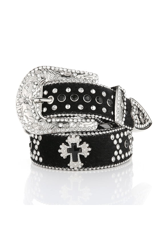 Western Cowboy Rhinestone Waist Belt Punk Cross Decor Belt for Adult Teens