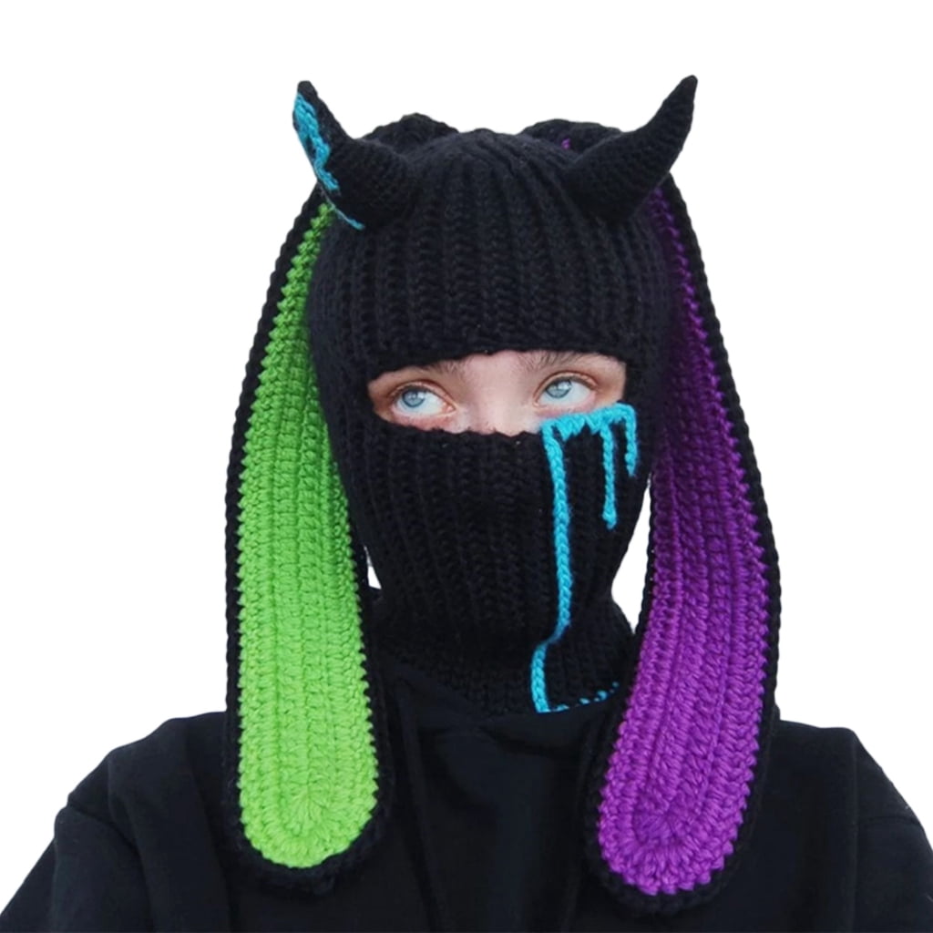 Aellinatey Winter Beanie Hats with Cute Long Ears Knitted Hat Ski Mask for Kids Adults