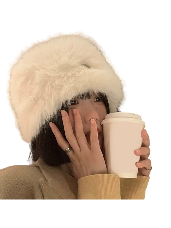 Winter Warm Cloche Hat Fashion Cute Faux Furs Bucket Hat Fuzzy Fisherman Cap