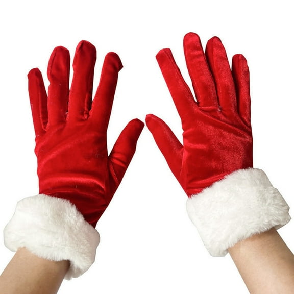 Aellinatey Women Cosplay Santa Gloves Warm Mittens LED White Cuffs Full Finger Gloves