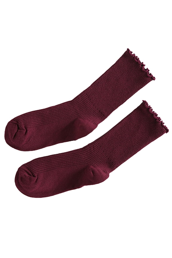 Women Cute Ruffle Cuffs Socks Lettuces Edge Frilly Cotton Ribbed Crew Socks