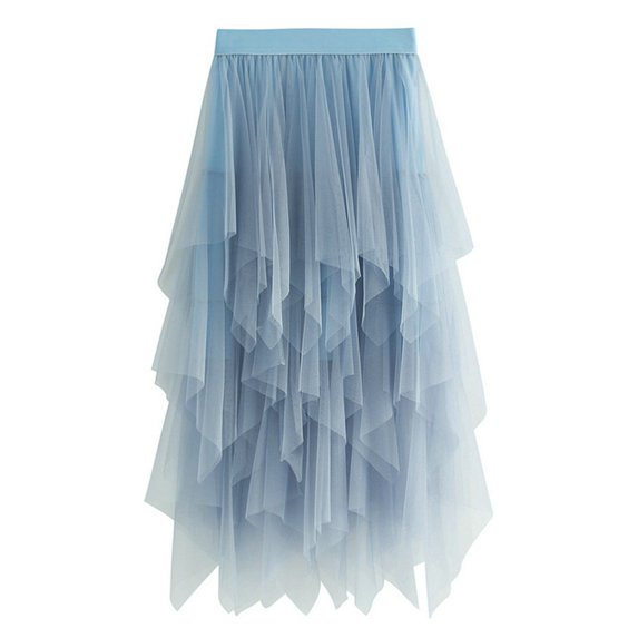 Aellinatey Women Elastic Waist Skirt Solid Color Tulle Skirt Female Mesh Layered Skirt Ins