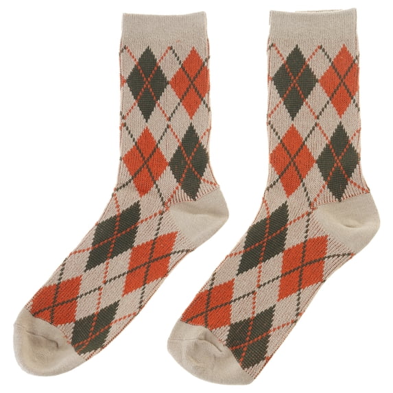 Aellinatey Women Ethnic Argyle Plaid Print Crew Socks Vintage College Preppy Style Hosiery