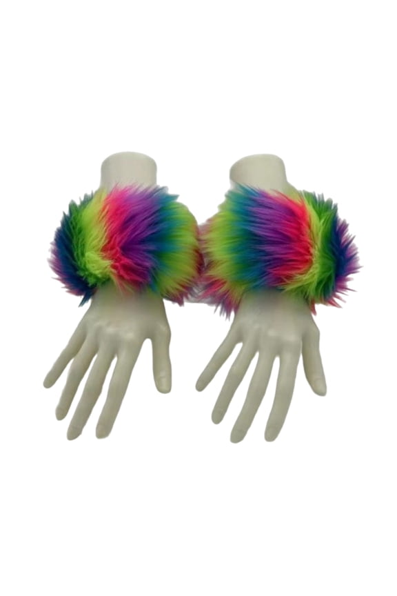 Women Faux Furs Cuffs Wristband Winter Warmer Arm Wrist Sleeve Plush Gloves